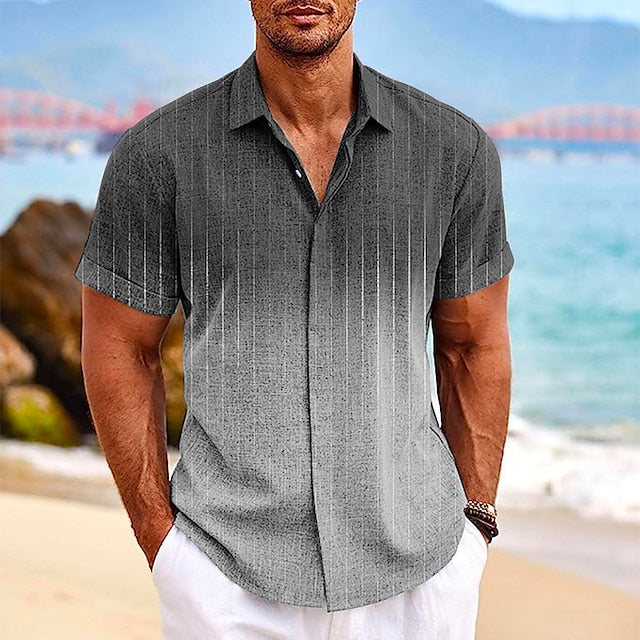Men's Shirt Linen Shirt Gradient Graphic Prints Turndown Blue Khaki Outdoor Street Short Sleeves Print Clothing Apparel Linen Fashion Designer Casual Soft