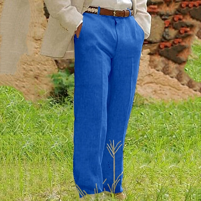 Men's Linen Pants Trousers Summer Pants Beach Pants Plain Comfort Breathable Outdoor Daily Streetwear Linen / Cotton Blend Stylish Casual Black Yellow Inelastic