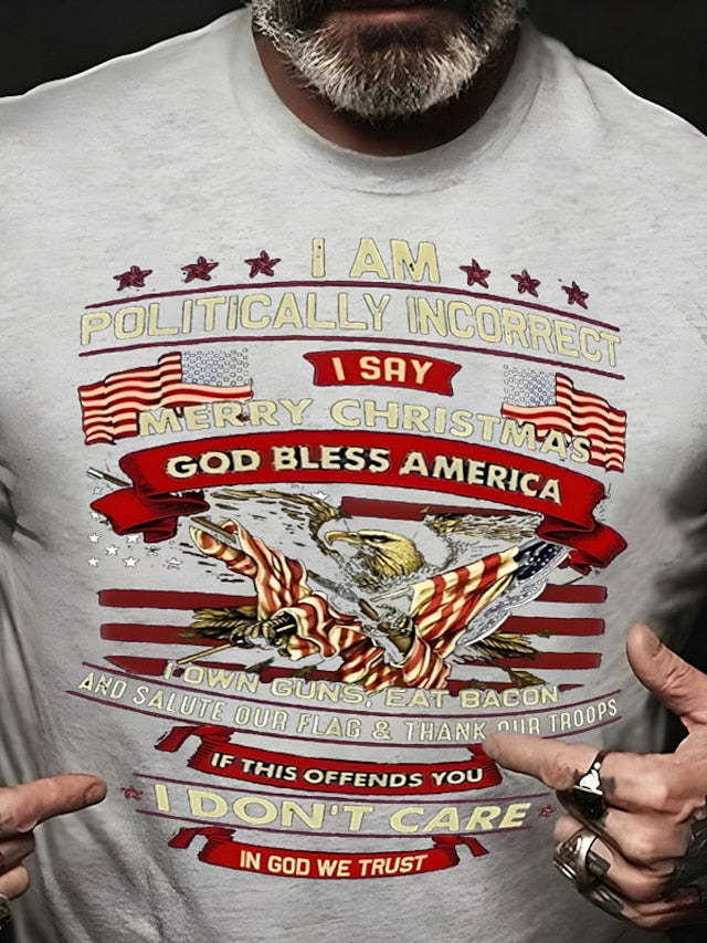 Men's T shirt Tee Graphic Tee Casual Style Classic Style Cool Shirt Graphic Prints Eagle National Flag Crew Neck Hot Stamping Street Vacation Short Sleeves Print Clothing Apparel Fashion Designer