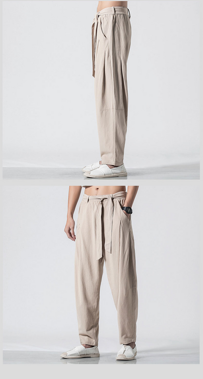 Hemp Tai Chi Trousers Traditional Chinese Clothing For Men Oriental Clothes 5XL Tall Size Japanese Fashion Male Mens Baggy Pants