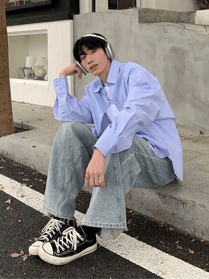 saferido [ONELYC1NS] korean blue and white loose shirt na1008