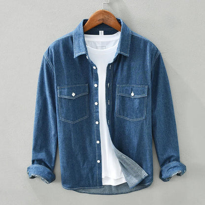 100% Cotton Japan Fashion Style Washed Denim Shirts for Men Spring Autumn Long Sleeve Casual Workwear Youth Cityboy Tops Coats