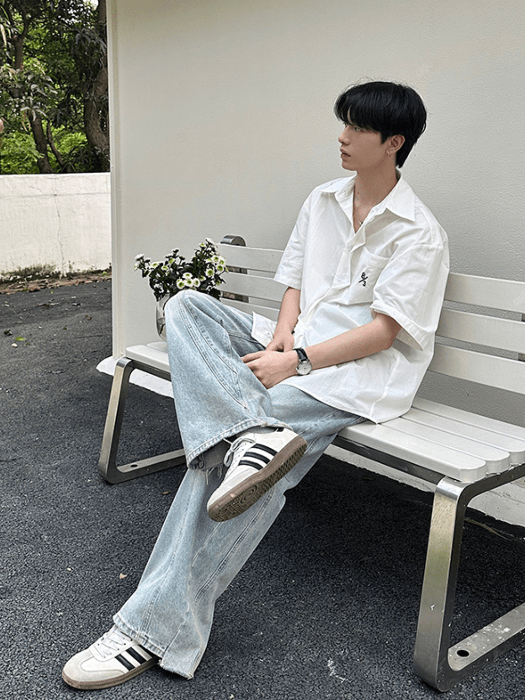 saferido [ONELYC1NS] Korean version of the loose simple cotton shirt na1087
