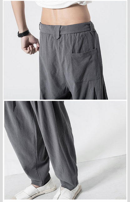 Hemp Tai Chi Trousers Traditional Chinese Clothing For Men Oriental Clothes 5XL Tall Size Japanese Fashion Male Mens Baggy Pants