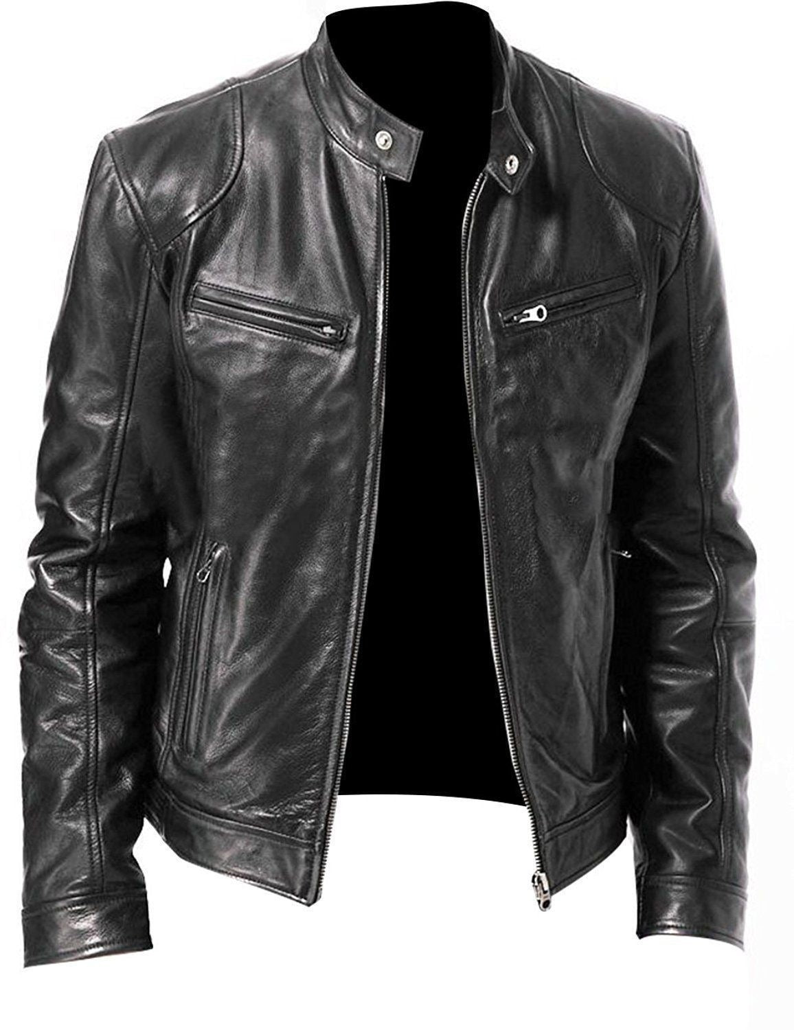 2025 Spot 2019  men's leather jacket new wish explosion PU coat stand-up neck zipper leather jacket W109