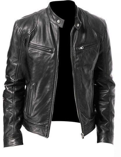 2025 Spot 2019  men's leather jacket new wish explosion PU coat stand-up neck zipper leather jacket W109
