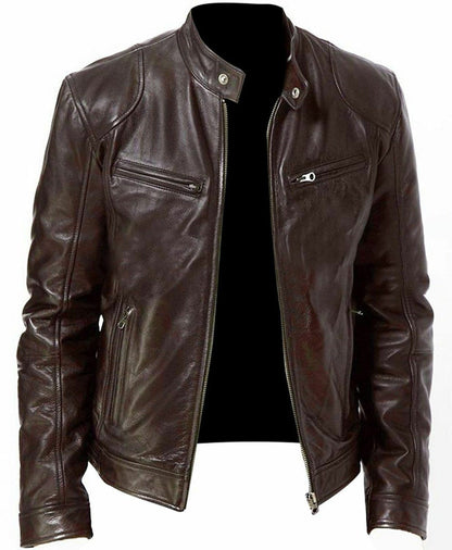 2025 Spot 2019  men's leather jacket new wish explosion PU coat stand-up neck zipper leather jacket W109