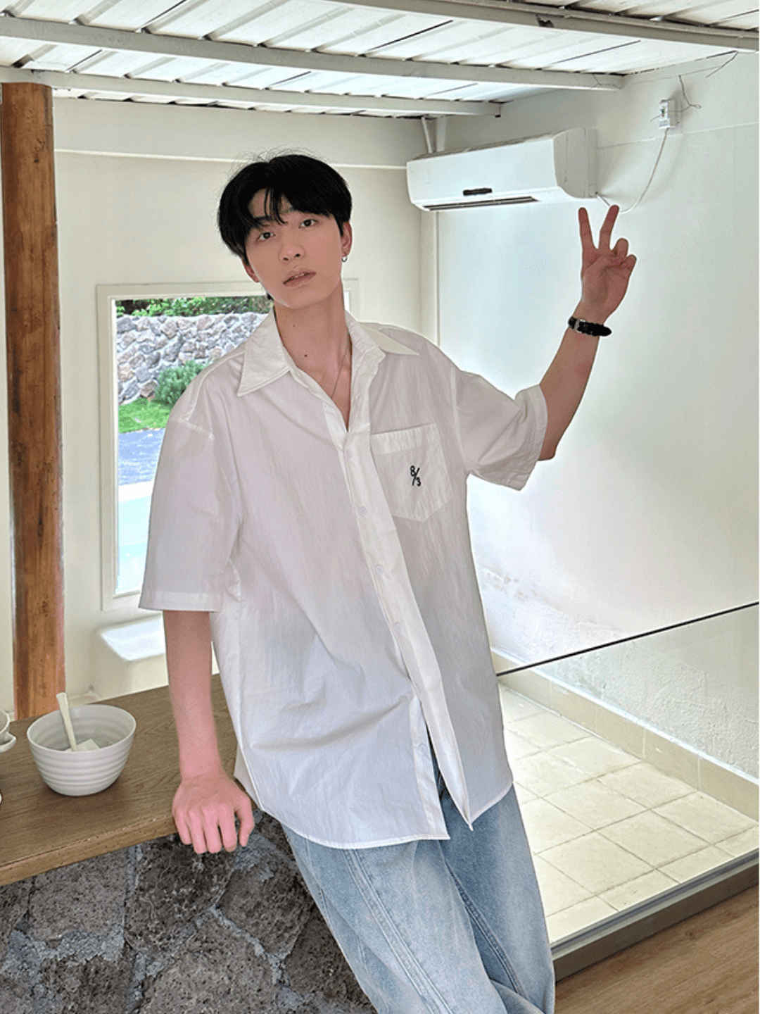 saferido [ONELYC1NS] Korean version of the loose simple cotton shirt na1087
