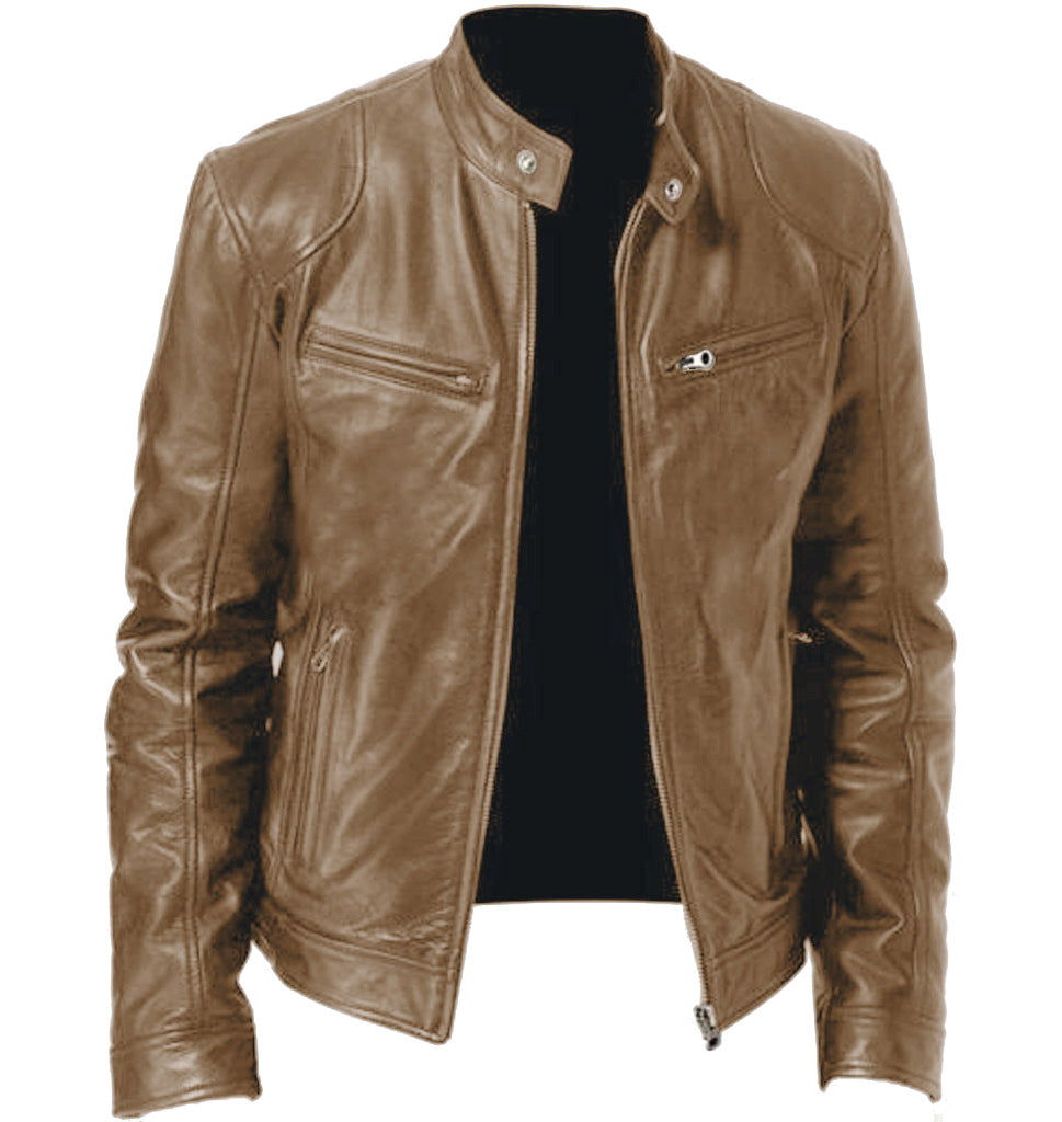2025 Spot 2019  men's leather jacket new wish explosion PU coat stand-up neck zipper leather jacket W109