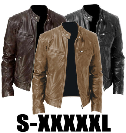 2025 Spot 2019  men's leather jacket new wish explosion PU coat stand-up neck zipper leather jacket W109