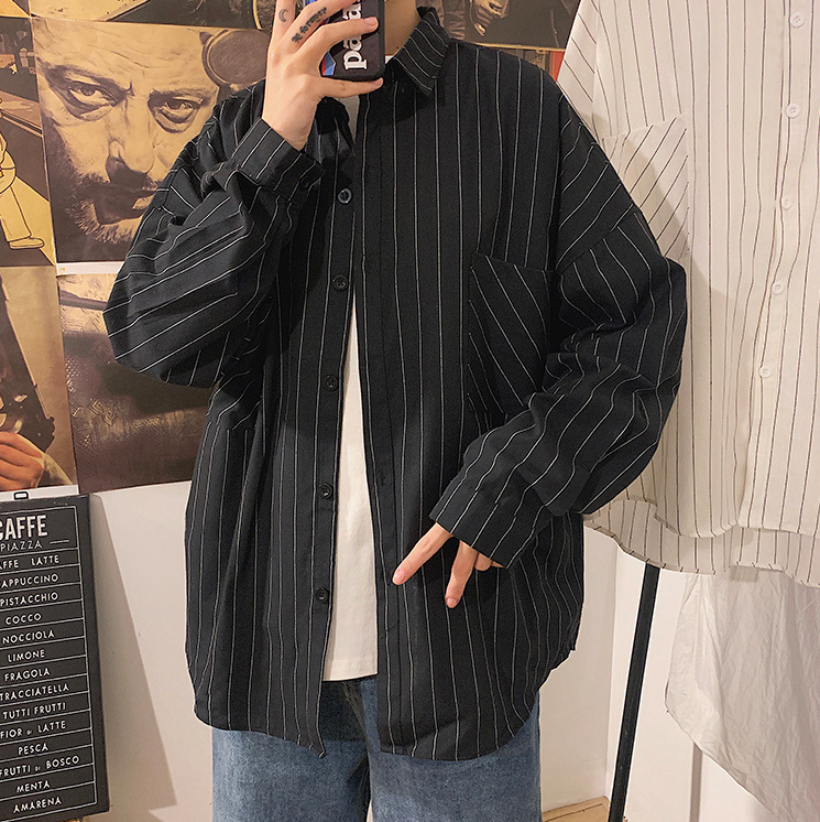 saferido      Black White Striped Men's Shirts  Harajuku Men Casual Long Sleeve Shirt Tops Streetwear Man Oversized Blouse