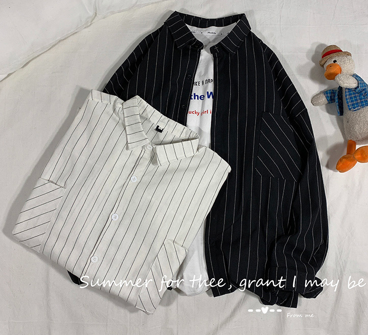 saferido      Black White Striped Men's Shirts  Harajuku Men Casual Long Sleeve Shirt Tops Streetwear Man Oversized Blouse