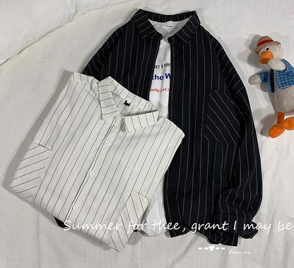 saferido      Black White Striped Men's Shirts  Harajuku Men Casual Long Sleeve Shirt Tops Streetwear Man Oversized Blouse