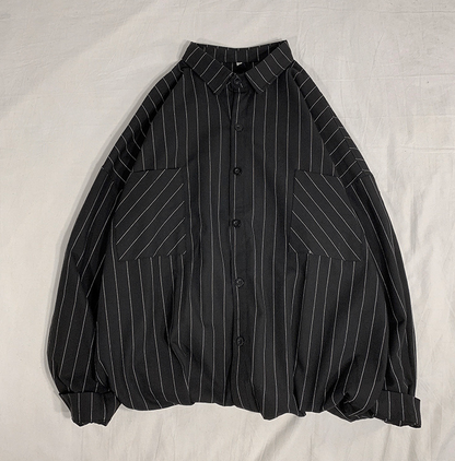 saferido      Black White Striped Men's Shirts  Harajuku Men Casual Long Sleeve Shirt Tops Streetwear Man Oversized Blouse