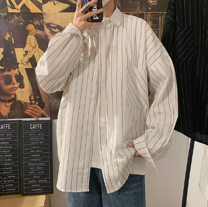 saferido      Black White Striped Men's Shirts  Harajuku Men Casual Long Sleeve Shirt Tops Streetwear Man Oversized Blouse