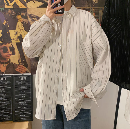 saferido      Black White Striped Men's Shirts  Harajuku Men Casual Long Sleeve Shirt Tops Streetwear Man Oversized Blouse