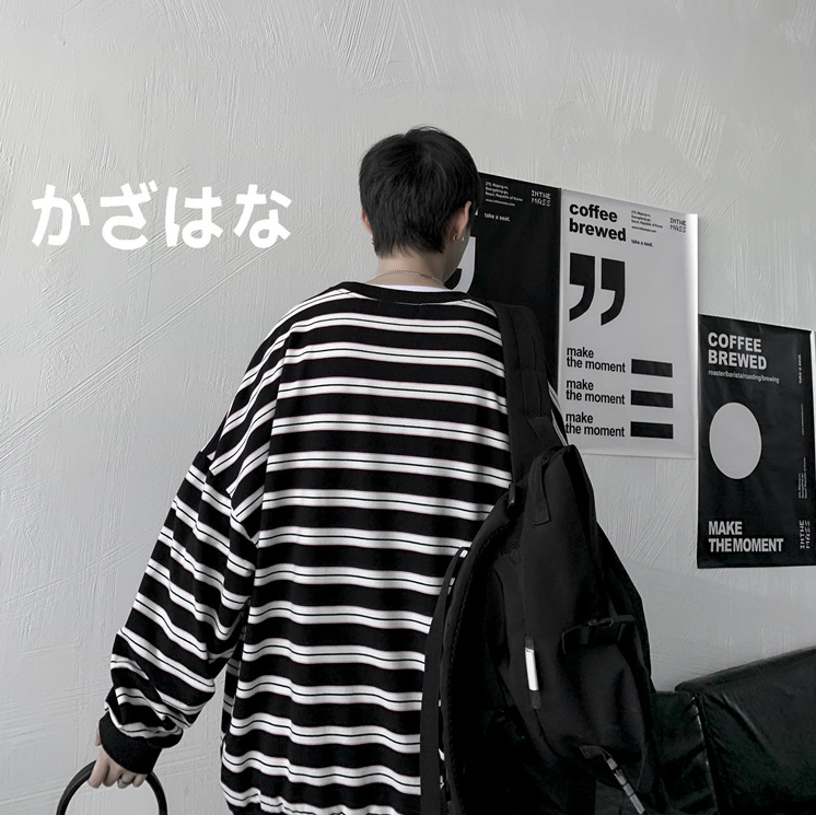 Men's Loose Round Collar Hoodies Striped Printing Sweatshirts Long Sleeves Clothing Pullover Fashion Trend Coats M-2XL