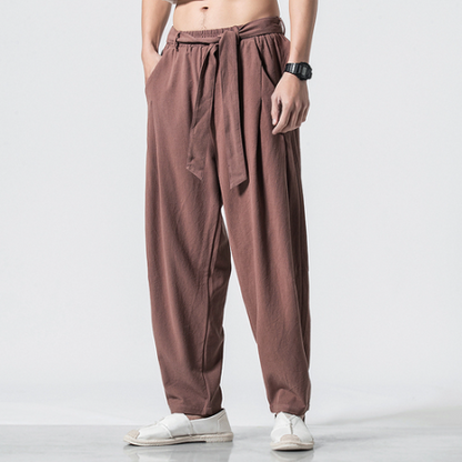 Hemp Tai Chi Trousers Traditional Chinese Clothing For Men Oriental Clothes 5XL Tall Size Japanese Fashion Male Mens Baggy Pants
