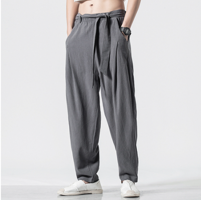 Hemp Tai Chi Trousers Traditional Chinese Clothing For Men Oriental Clothes 5XL Tall Size Japanese Fashion Male Mens Baggy Pants