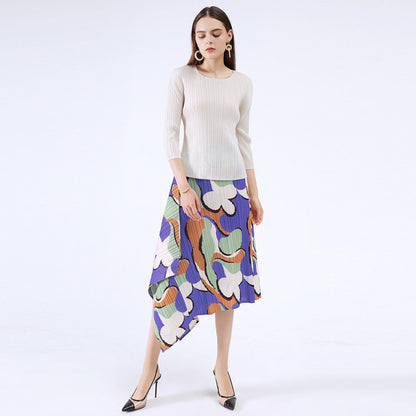 Folded skirt commuter style a-shaped medium and long, summer printed pleated skirt summer new women's clothing fashion