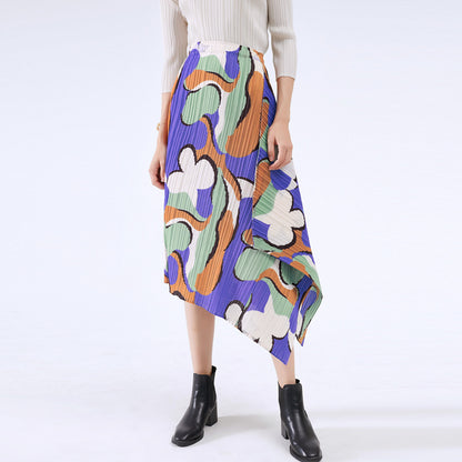 Folded skirt commuter style a-shaped medium and long, summer printed pleated skirt summer new women's clothing fashion