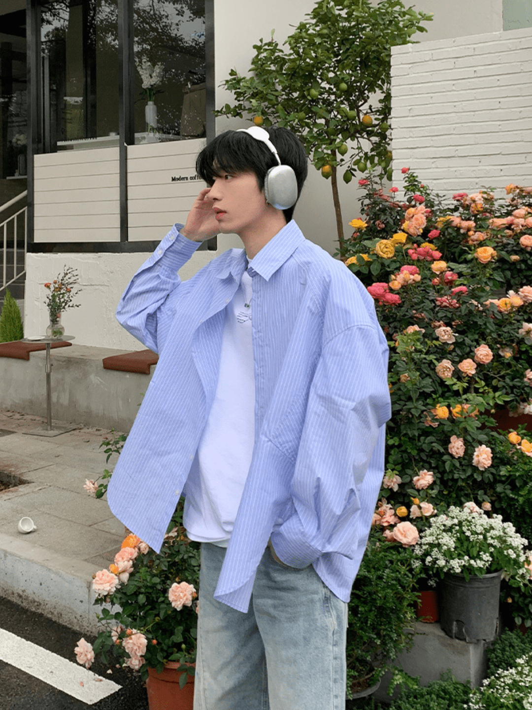 saferido [ONELYC1NS] korean blue and white loose shirt na1008