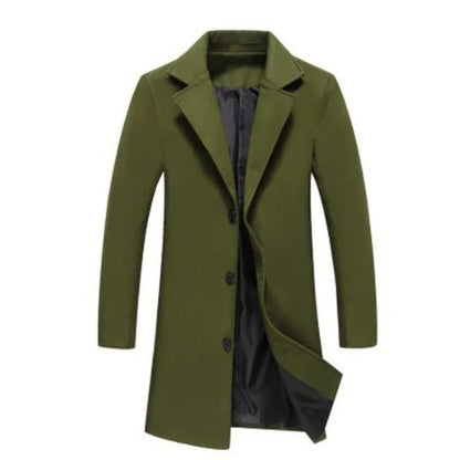 Autumn Winter Fashion Men's Woolen Coats Solid Color Single Breasted Lapel Long Coat Jacket Casual Overcoat Plus Size 5 Colors