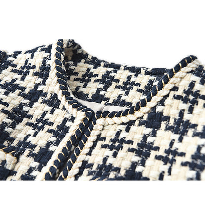 2025 Wool weaving, thousand bird grid small fragrant wind jacket women's clothing  spring and autumn new models, lamb wool short woolen