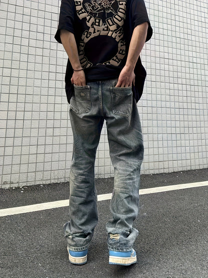 saferido Baggy Ripped Cotton Jeans, Men's Casual Street Style Distressed Denim Pants For Spring Summer K-pop