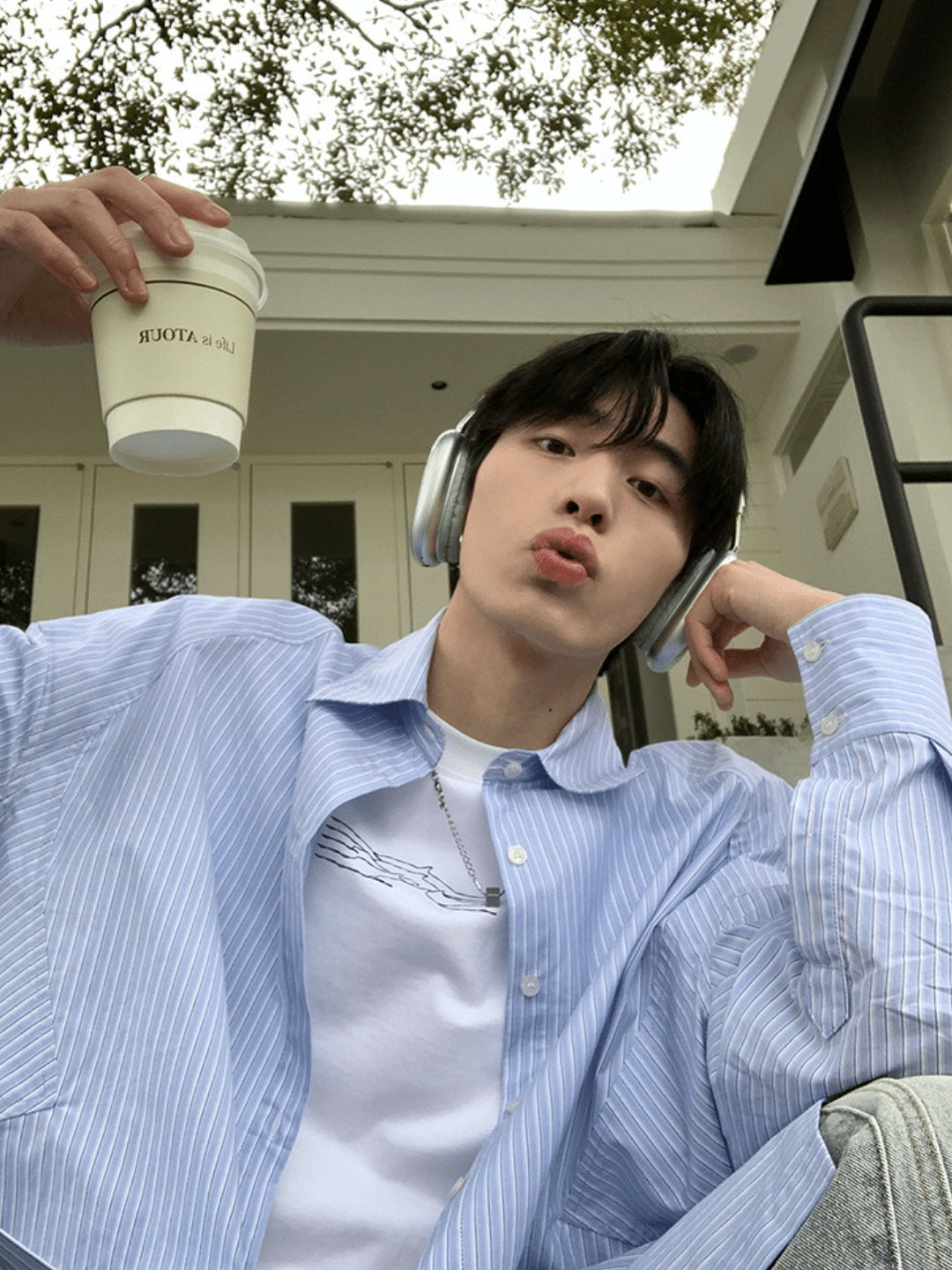 saferido [ONELYC1NS] korean blue and white loose shirt na1008