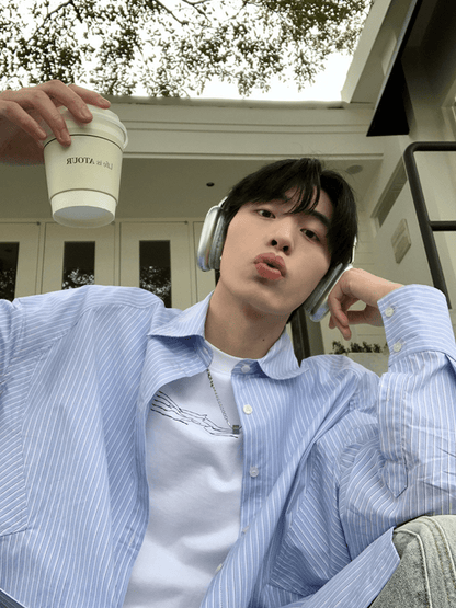 saferido [ONELYC1NS] korean blue and white loose shirt na1008