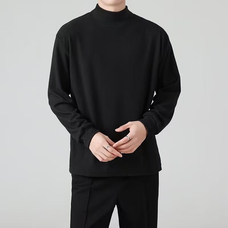Niche Autumn Winter Versatile High Collar Design Men's Shirt Darkwear Korean Fashion Solid Color Male Tops 9A5431