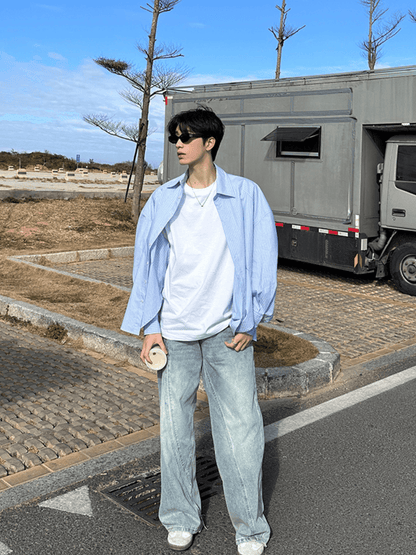saferido [ONELYC1NS] korean blue and white loose shirt na1008
