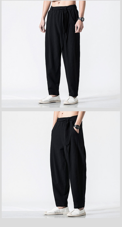 Hemp Tai Chi Trousers Traditional Chinese Clothing For Men Oriental Clothes 5XL Tall Size Japanese Fashion Male Mens Baggy Pants