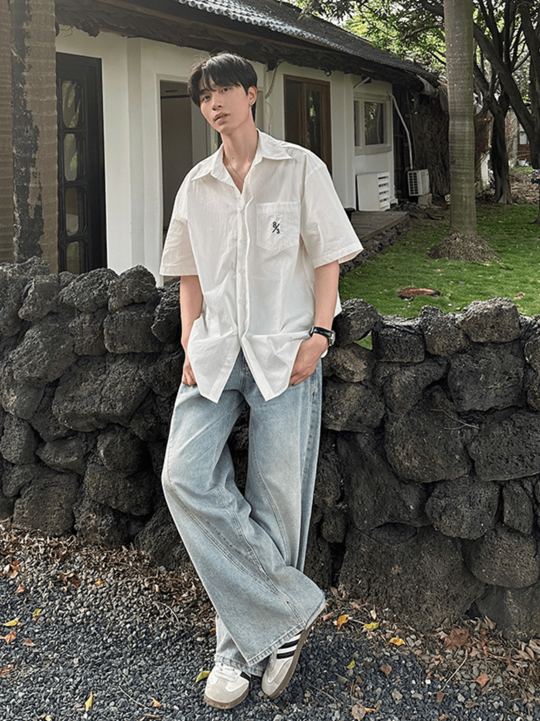 saferido [ONELYC1NS] Korean version of the loose simple cotton shirt na1087
