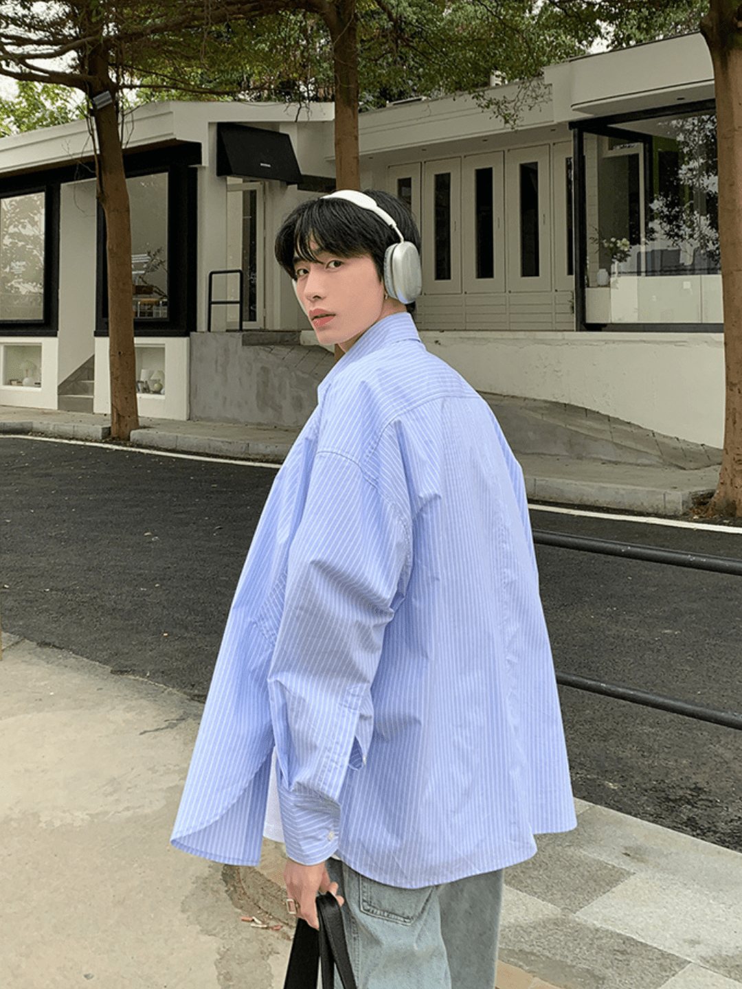saferido [ONELYC1NS] korean blue and white loose shirt na1008
