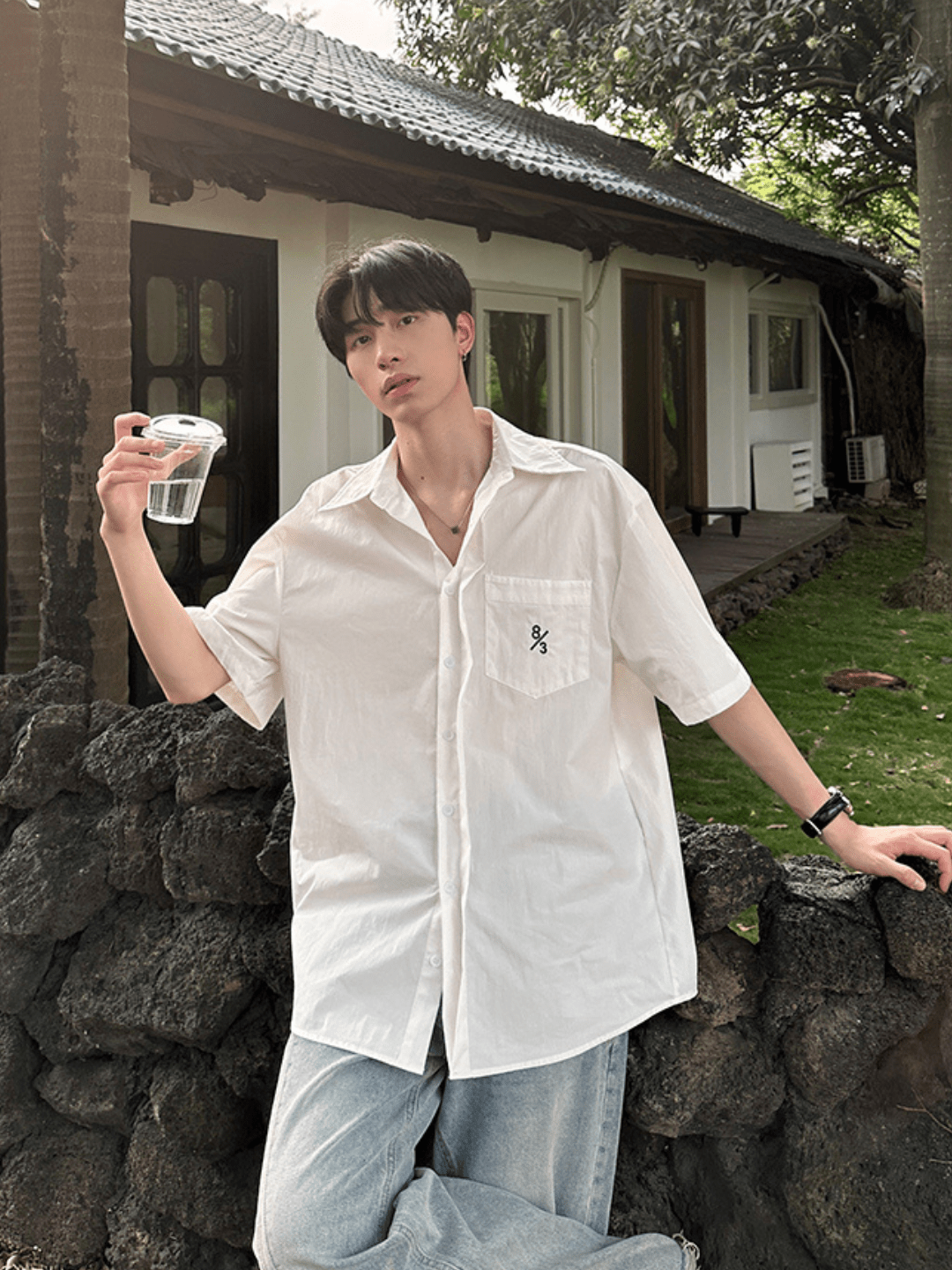 saferido [ONELYC1NS] Korean version of the loose simple cotton shirt na1087