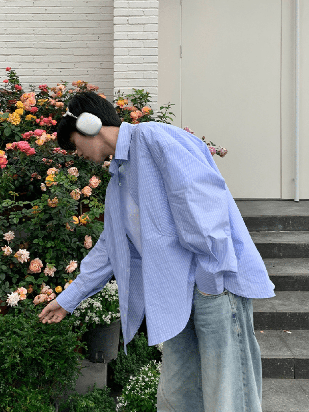 saferido [ONELYC1NS] korean blue and white loose shirt na1008