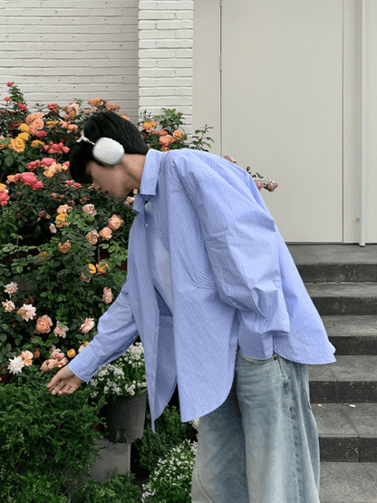 saferido [ONELYC1NS] korean blue and white loose shirt na1008