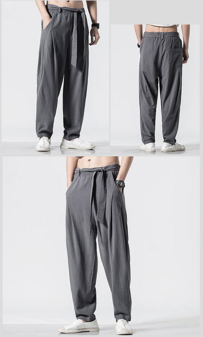 Hemp Tai Chi Trousers Traditional Chinese Clothing For Men Oriental Clothes 5XL Tall Size Japanese Fashion Male Mens Baggy Pants
