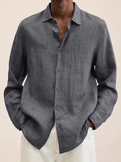 Spring Men Causal Linen Shirts Fashion Business Office Loose Lapel Long Sleeve Tops Beach Vintage Solid Color Button Clothing