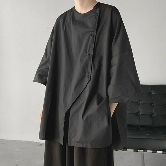saferido Dark Style Oversize Shirt Men's Three-quarter Sleeve Top Niche Japanese Asymmetrical Profile Loose Short-sleeved Shirt
