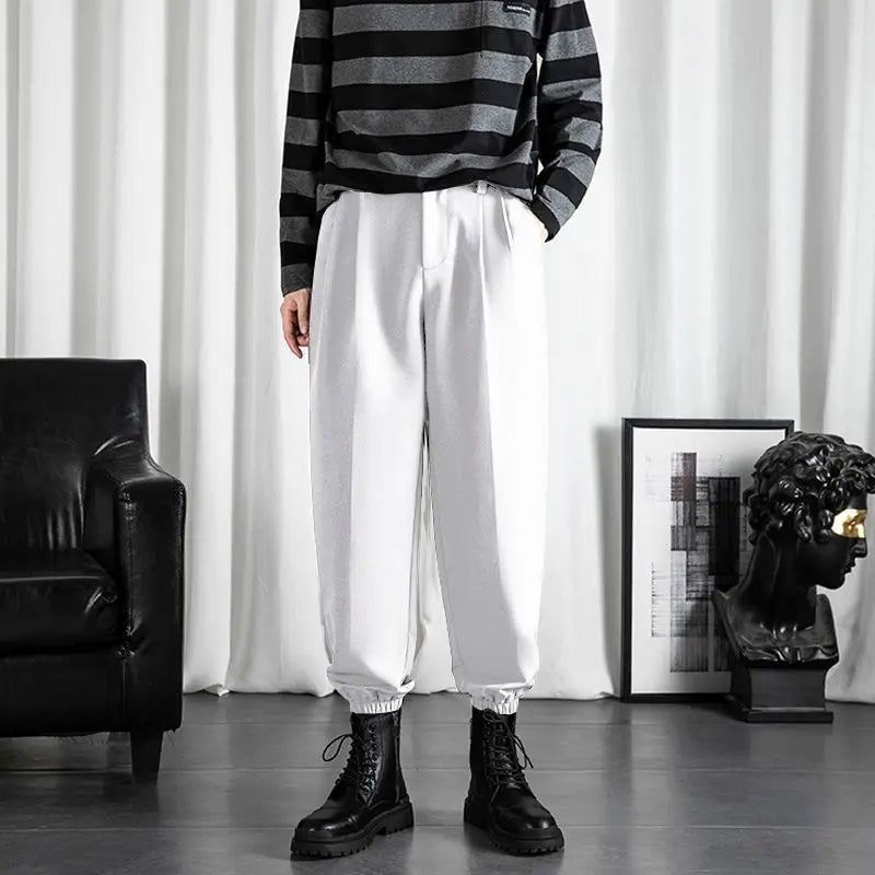 saferido Black Men's Trousers Korean Fashion Baggy High Waist Straight Suit Pants Spring Autumn Casual Oversized Male Bottoms Y2k Clothes