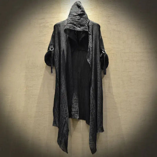 saferido Spring and Summer Men's Black Harajuku Mid Length Loose Casual Long Sleeve Shirt Stage Costume Halloween Costume
