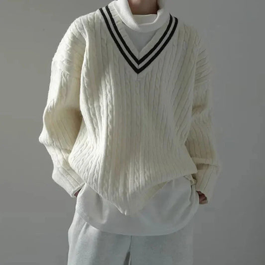 saferido Mens College Style Knitted Sweater 2024 Spring New Genderless Fashion Temperament Retro Loose All-Match Knitted Sweater Unisex