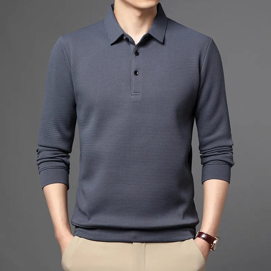 Brand Polo Shirt Men Long Sleeve Business Casual Polo Shirt Mens Clothes Spring Autumn Solid Male Turn Down Collar Tops Tees