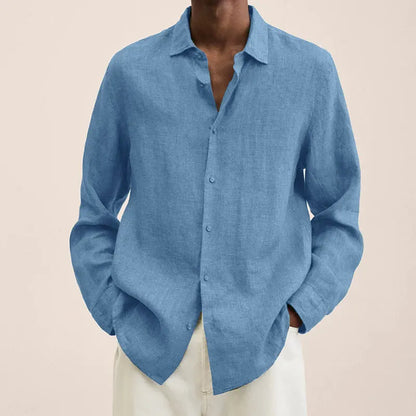 Spring Men Causal Linen Shirts Fashion Business Office Loose Lapel Long Sleeve Tops Beach Vintage Solid Color Button Clothing