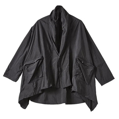 saferido Mens Japanese Irregular Hooded Windbreaker Genderless 2024 New Personalized Versatile Retro Streetwear Solid Color Jacket Unisex