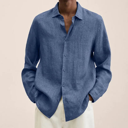 Spring Men Causal Linen Shirts Fashion Business Office Loose Lapel Long Sleeve Tops Beach Vintage Solid Color Button Clothing
