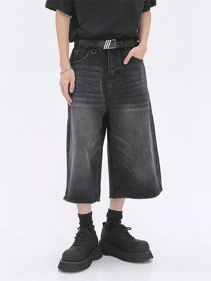 Denim Oversize Half Shorts Men Casual Loose High Waist Wide Legs Male Jeans Summer Fashion Solid Man High Street Pants New